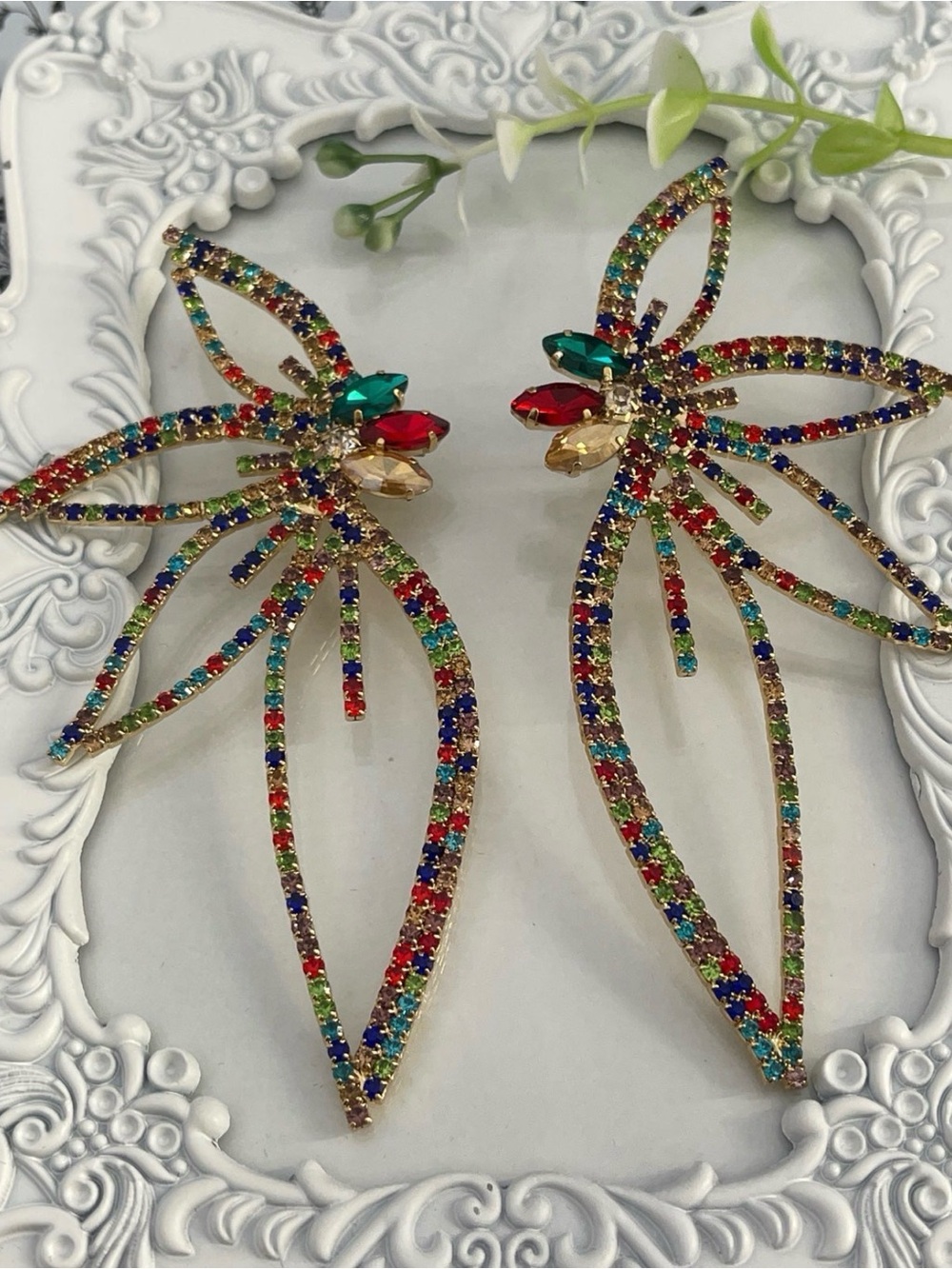 Multicolor Crystal Floral Statement Earrings